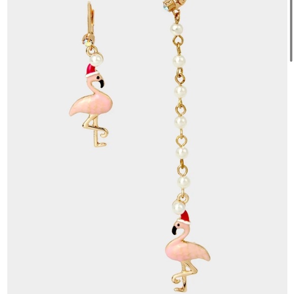 New Betsey Johnson HOLIDAY WHIMSY FLAMINGO LINEAR EARRINGS PINK - Picture 5 of 6